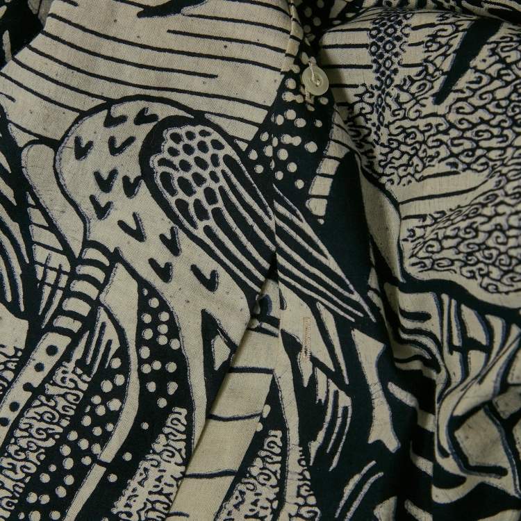 مملوكة مسبقًا Christian Dior Blue/White Jungle Print Cotton Short Sleeve Shirt M