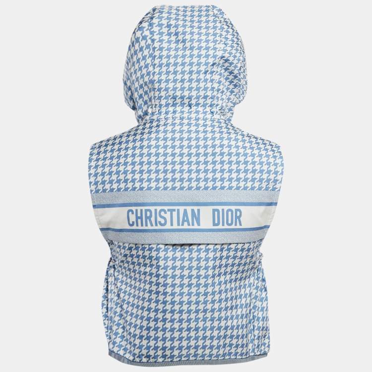 Pre Owned Christian Dior Blue Houndstooth Synthetic Hooded Vest XS