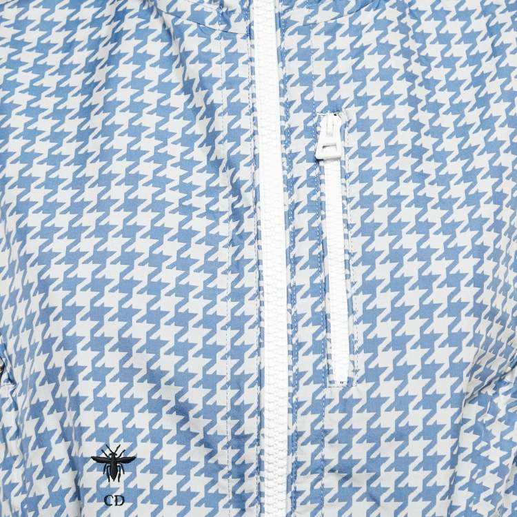 Pre Owned Christian Dior Blue Houndstooth Synthetic Hooded Vest XS