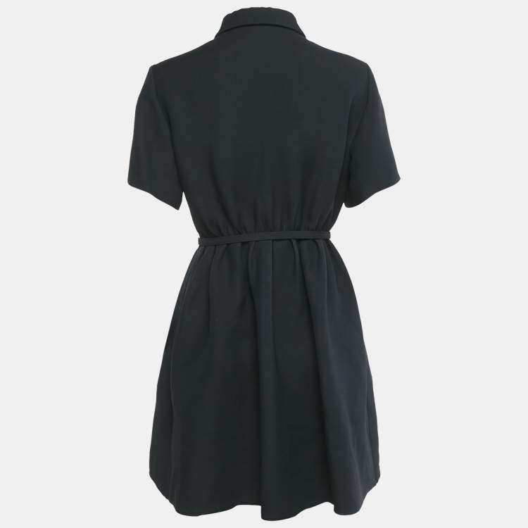 Pre Owned Christian Dior Black Wool Belted Mini Dress M