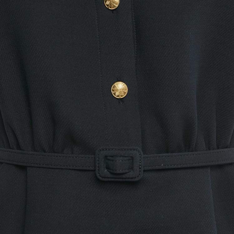Pre Owned Christian Dior Black Wool Belted Mini Dress M
