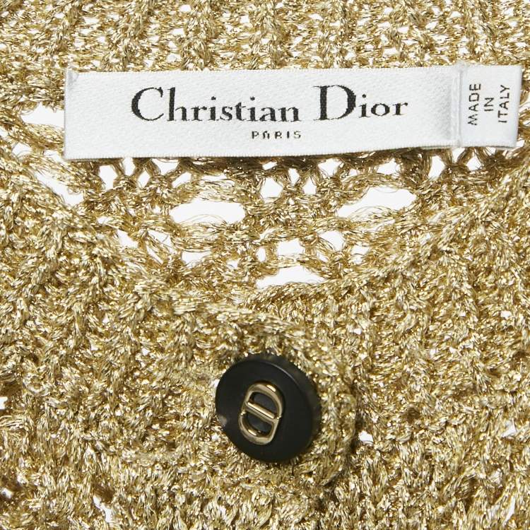 Pre Owned Christian Dior Gold Lurex Crochet Crop Cardigan S