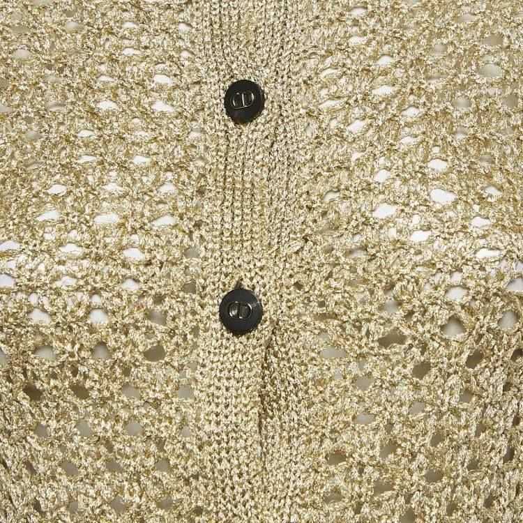 Pre Owned Christian Dior Gold Lurex Crochet Crop Cardigan S