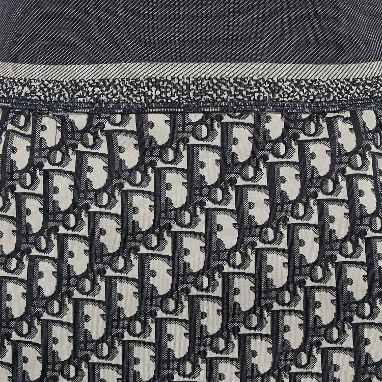 Pre Owned Christian Dior Blue Oblique Stretch Nylon Mini Skirt S
