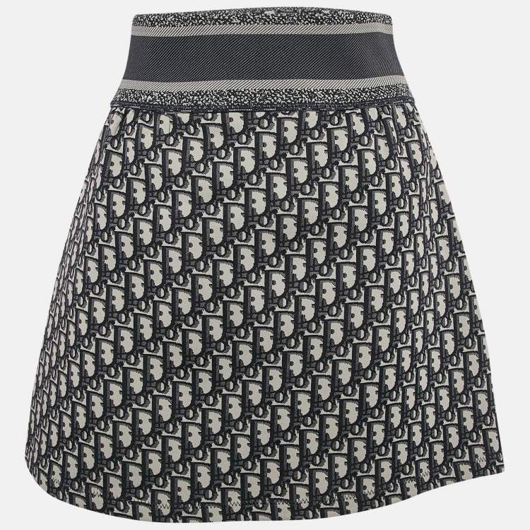 Pre Owned Christian Dior Blue Oblique Stretch Nylon Mini Skirt S