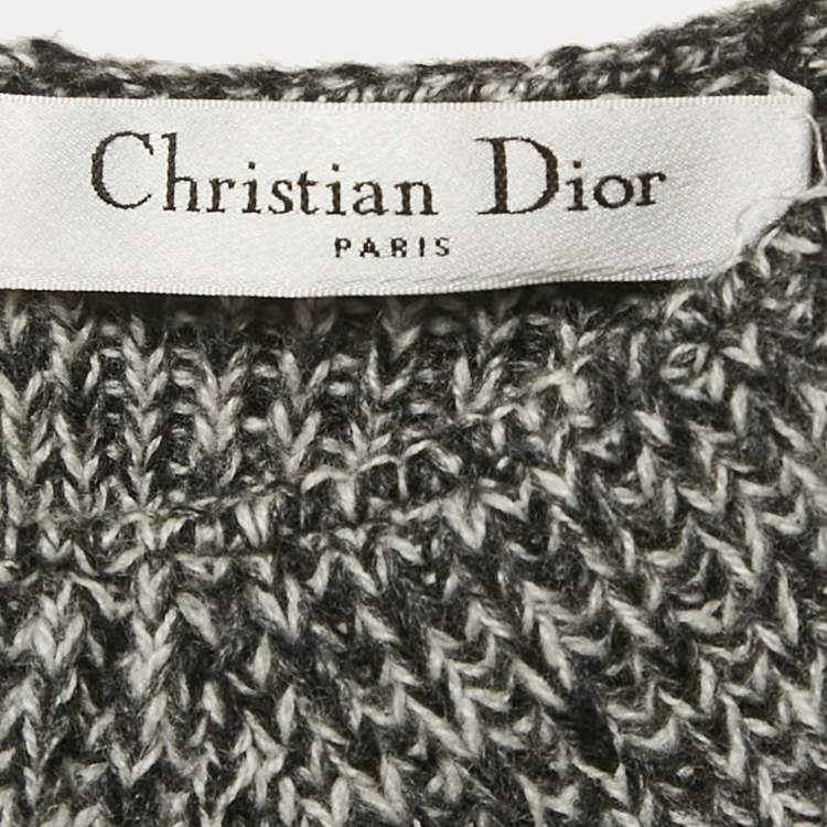 Pre Owned Christian Dior Monochrome Cashmere Rib Knit Ruffle Detail Sweater S