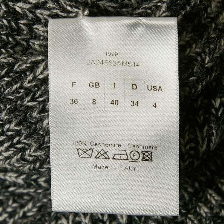 Pre Owned Christian Dior Monochrome Cashmere Rib Knit Ruffle Detail Sweater S