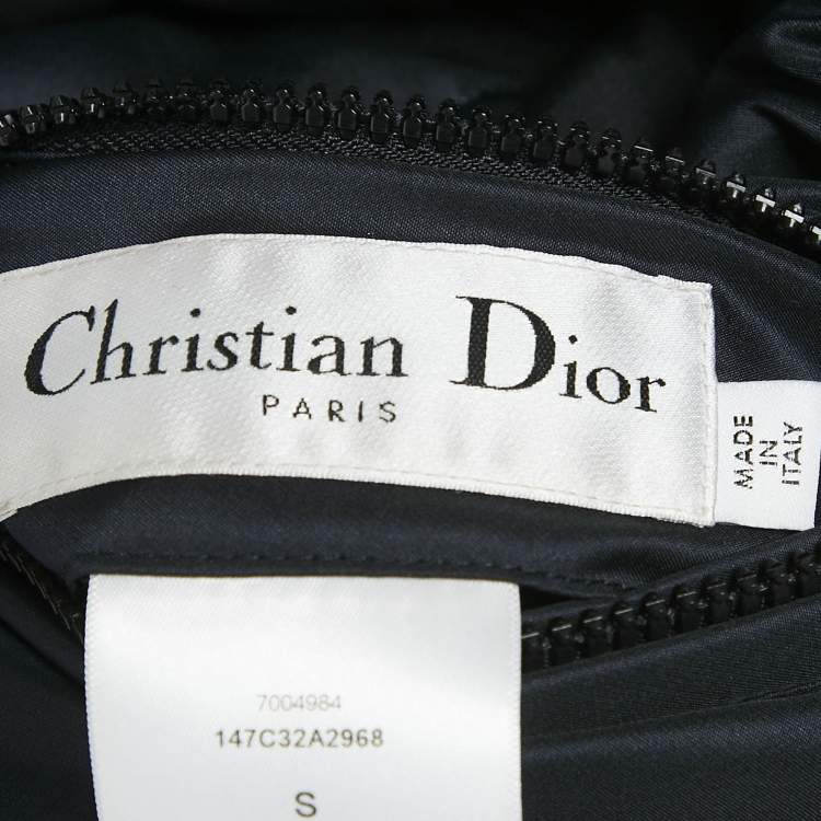 Pre Owned Dior Navy Blue Oblique Jacquard Zip-Up Reversible Puffer Vest Jacket S