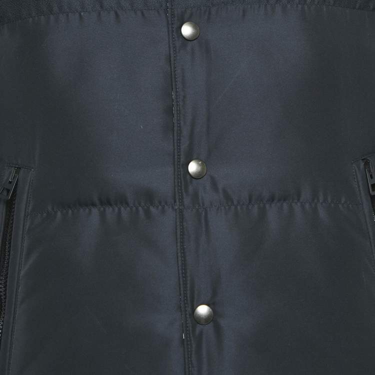 Pre Owned Dior Navy Blue Oblique Jacquard Zip-Up Reversible Puffer Vest Jacket S