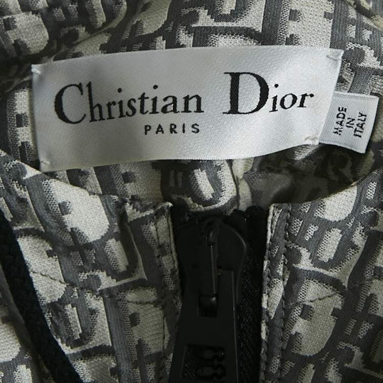 Pre Owned Dior Grey Oblique Jacquard Taffeta Hoodie Oversized Jacket L