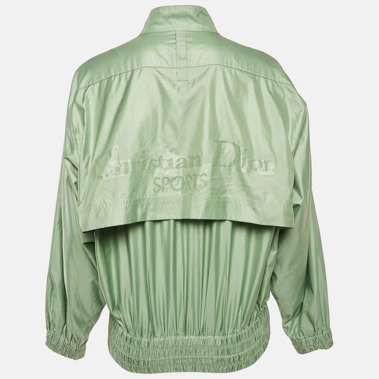 Pre Owned Christian Dior Sports Green Logo Print Synthetic Bomber Jacket M