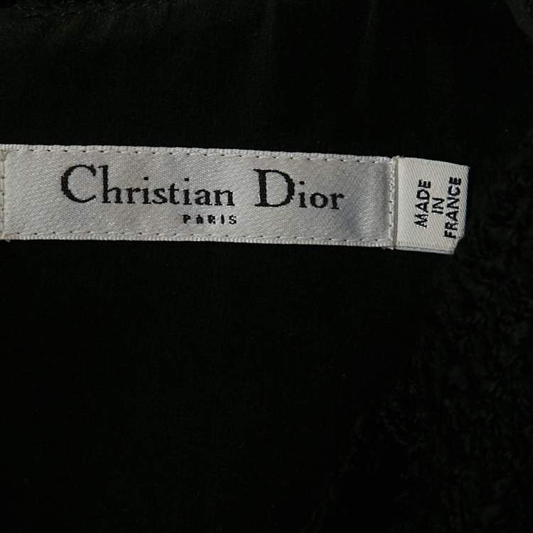 Pre Owned Christian Dior Black Textured Wool Pleated Top S