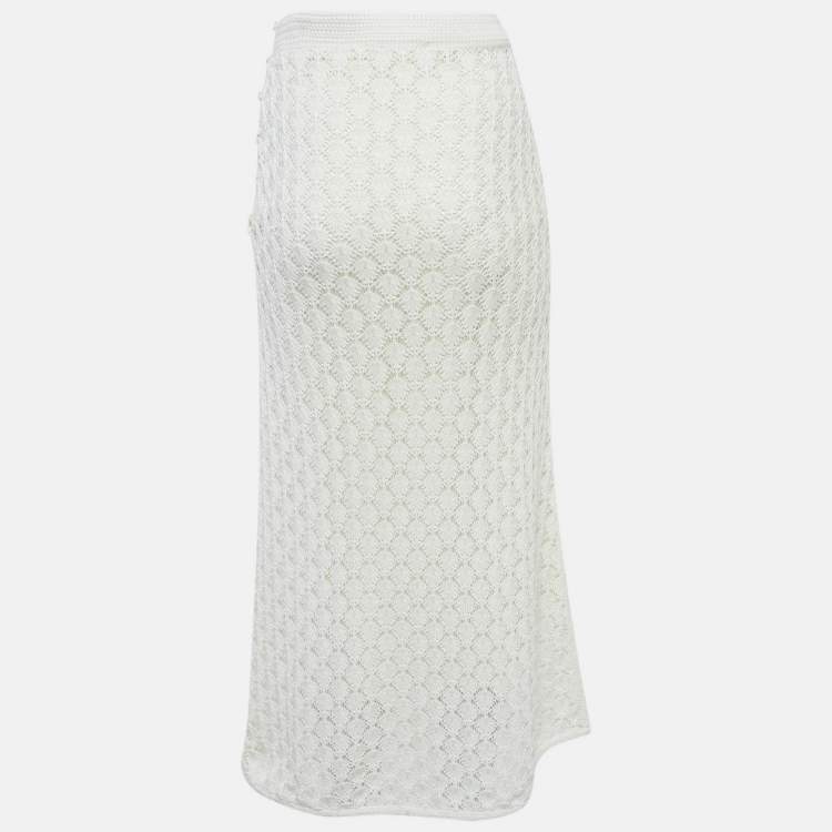 Pre Owned Christian Dior White Crochet Midi Skirt S