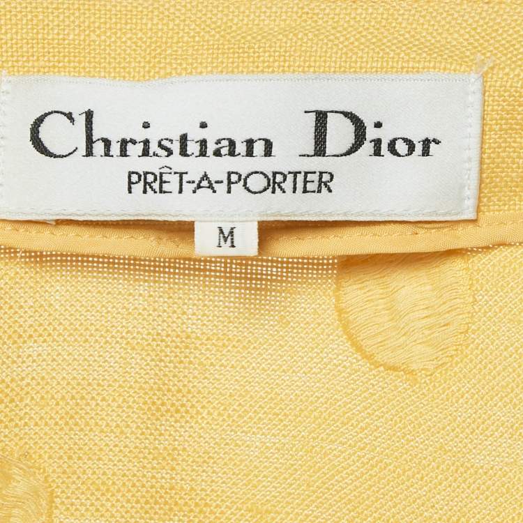 Pre Owned Christian Dior Pret a Porter Yellow Jacquard Pleated Blouse M