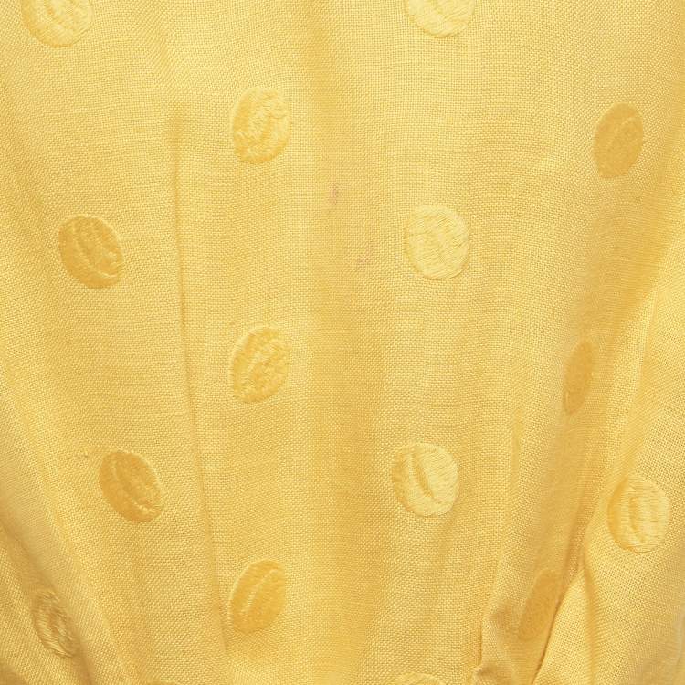 Pre Owned Christian Dior Pret a Porter Yellow Jacquard Pleated Blouse M