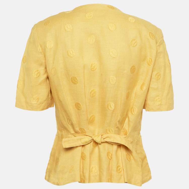 Pre Owned Christian Dior Pret a Porter Yellow Jacquard Pleated Blouse M