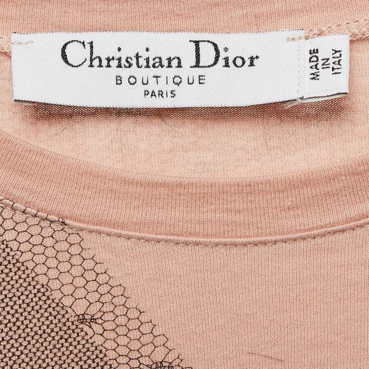 Pre Owned Christian Dior Boutique Peachy Beige Trompe l'oeil Print Cotton T-Shirt S