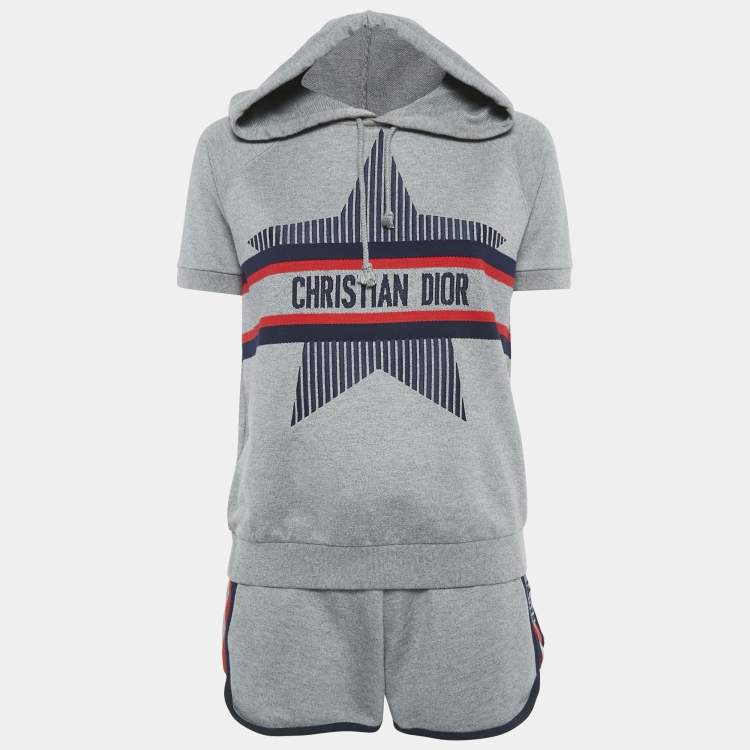 Pre Owned Christian Dior Grey Start Embroidered Sweatshirt and Shorts Sets S
