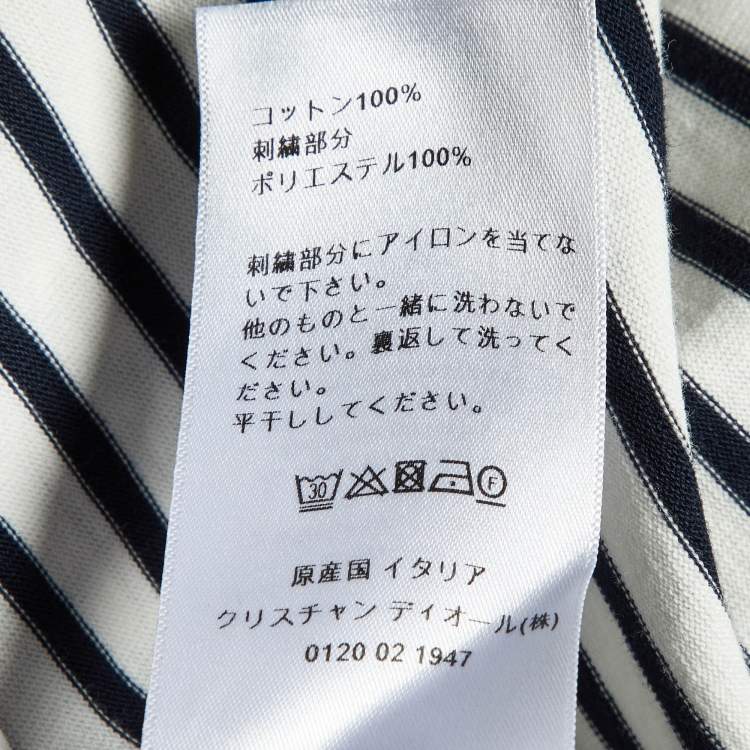 Pre Owned Dior White Logo Striped Cotton Long Sleeve T-Shirt S
