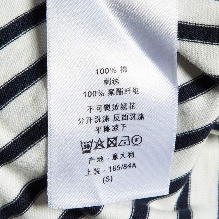 Pre Owned Dior White Logo Striped Cotton Long Sleeve T-Shirt S