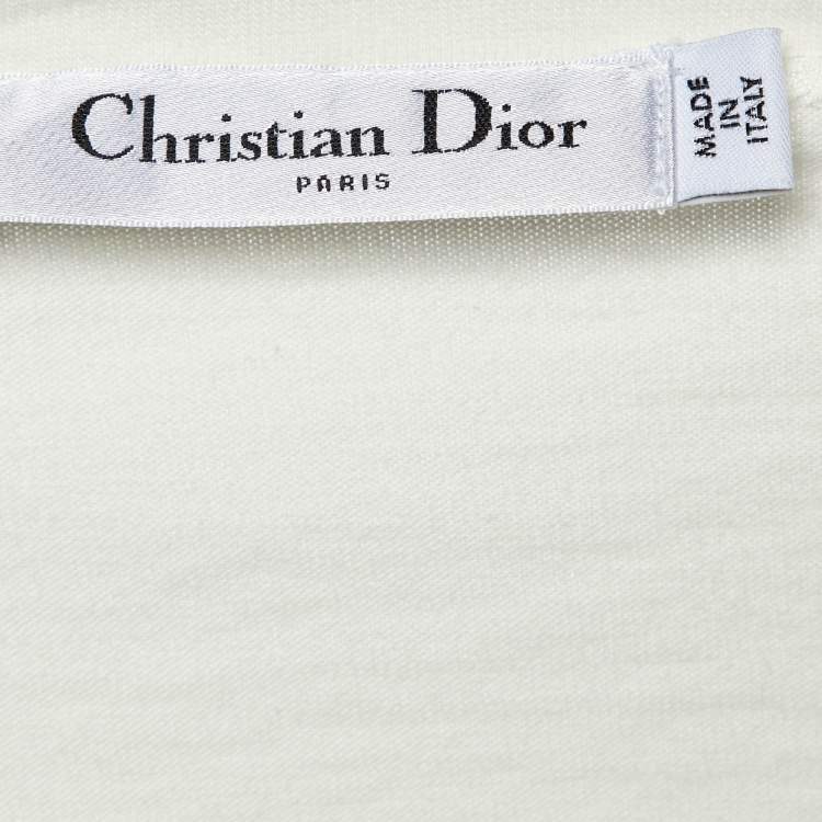 Pre Owned Dior White Logo Striped Cotton Long Sleeve T-Shirt S