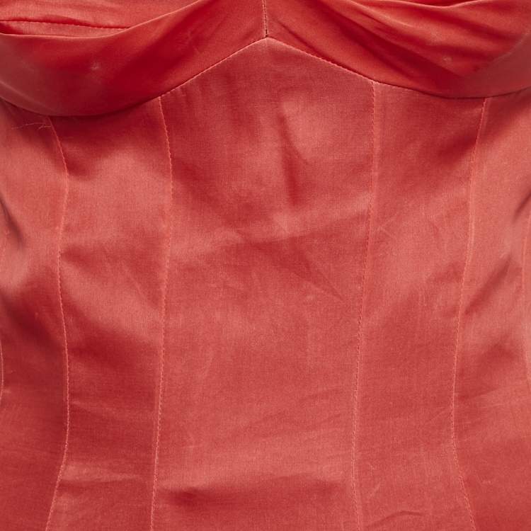 Pre Owned Christian Dior Haute Couture Red Silk Strapless Gown XS