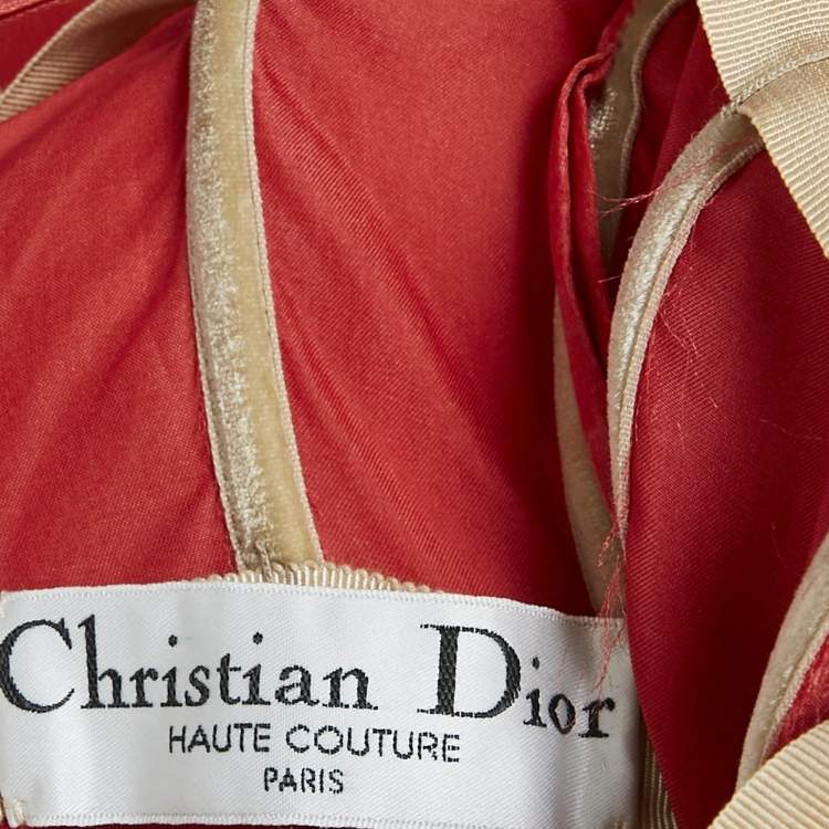 Pre Owned Christian Dior Haute Couture Red Silk Strapless Gown XS