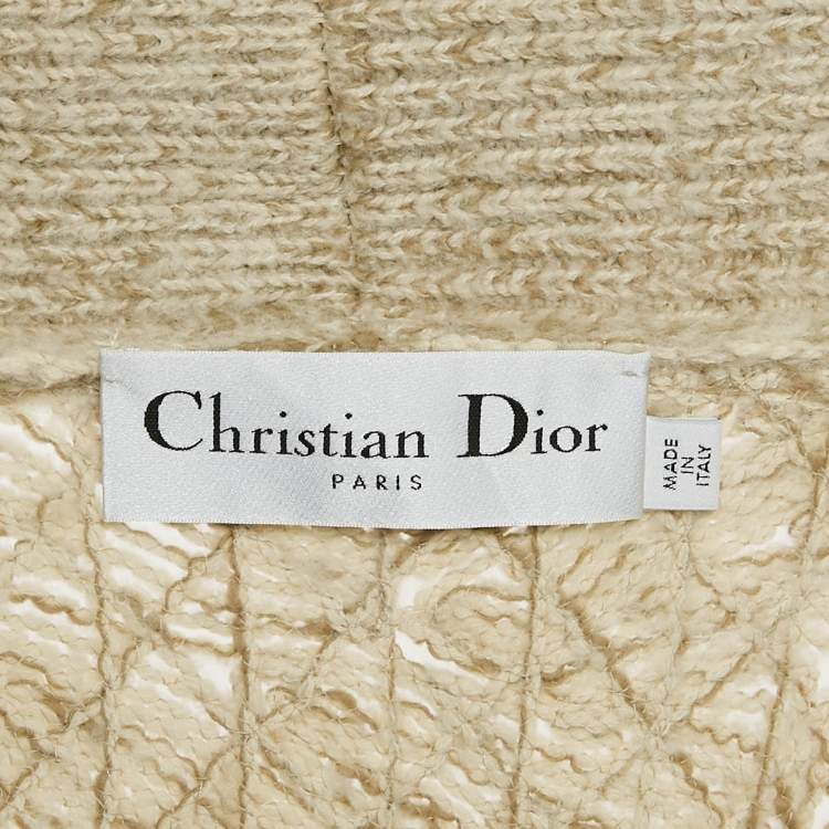 Pre Owned Christian Dior Beige Floral Embroidered Knit Fringed Cardigan S
