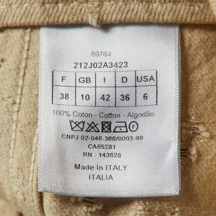 Pre Owned Dior Light Beige Distressed Cotton Pinafore Dress M