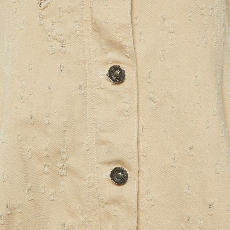 Pre Owned Dior Light Beige Distressed Cotton Pinafore Dress M