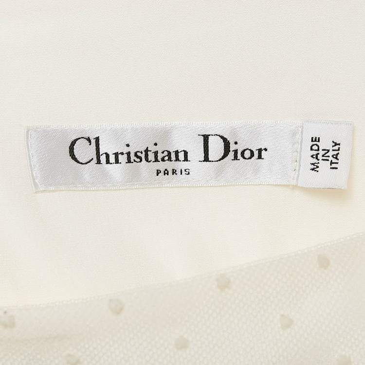 Pre Owned Christian Dior White Flocked Tulle Midi Skirt S