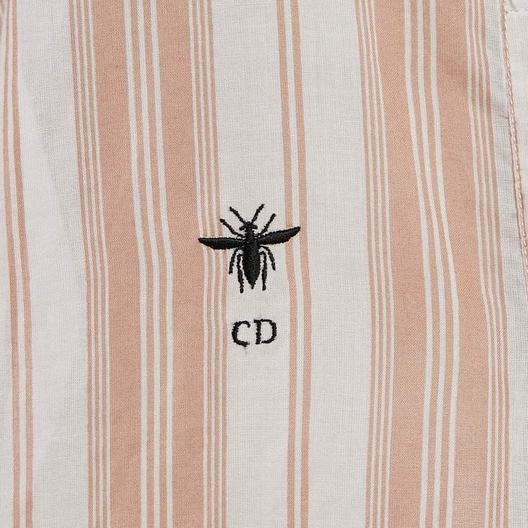 Pre Owned Christian Dior White/Peach Striped Cotton Voile Tunic S