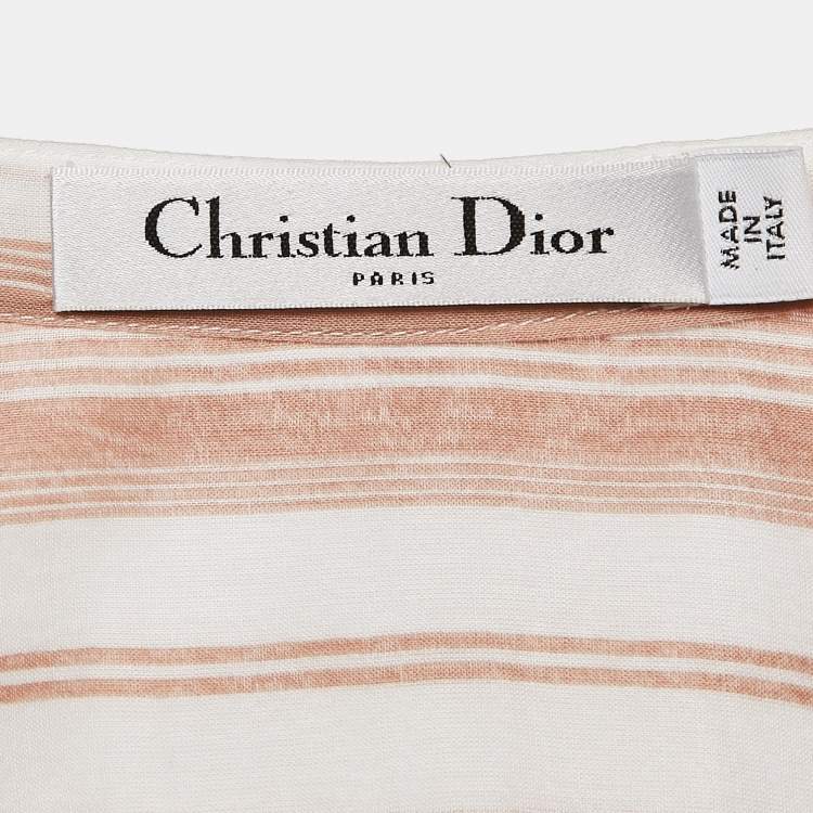 Pre Owned Christian Dior White/Peach Striped Cotton Voile Tunic S