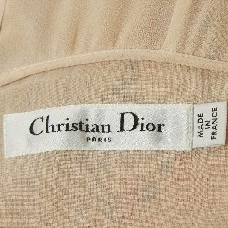 Pre Owned Christian Dior Yellow Printed Silk Maxi Dress S