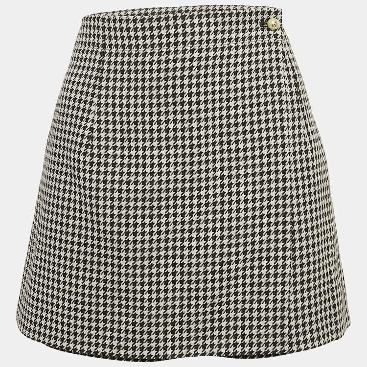 Pre Owned Christian Dior Black/White Houndstooth Wool Skorts L