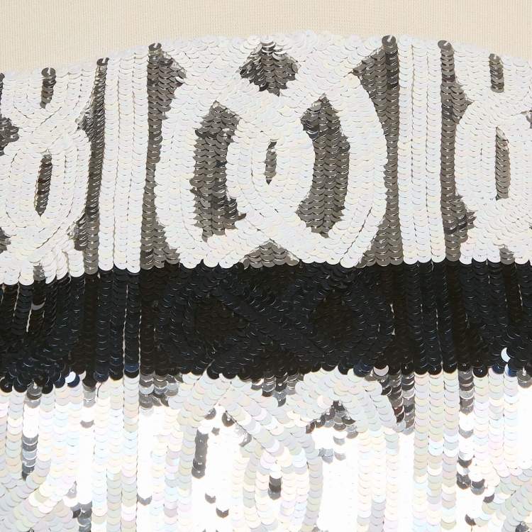 Pre Owned Christian Dior Cream Wool Sequin Embellished Flared Mini Dress S