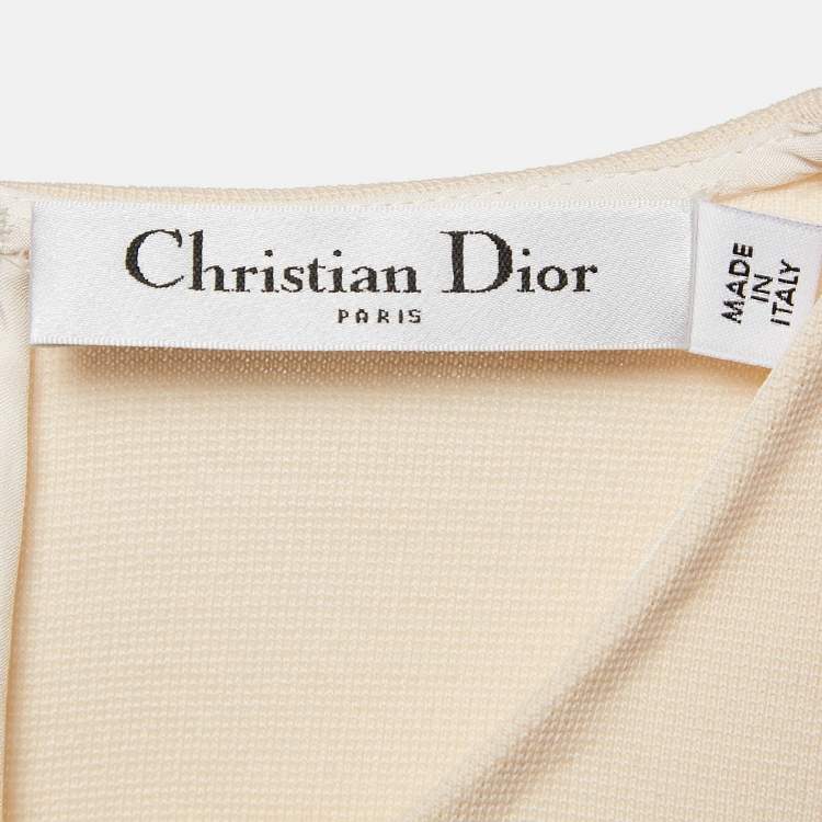 Pre Owned Christian Dior Cream Wool Sequin Embellished Flared Mini Dress S