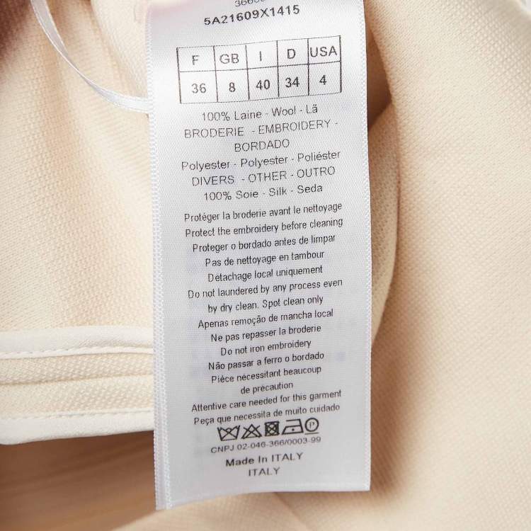 Pre Owned Christian Dior Cream Wool Sequin Embellished Flared Mini Dress S