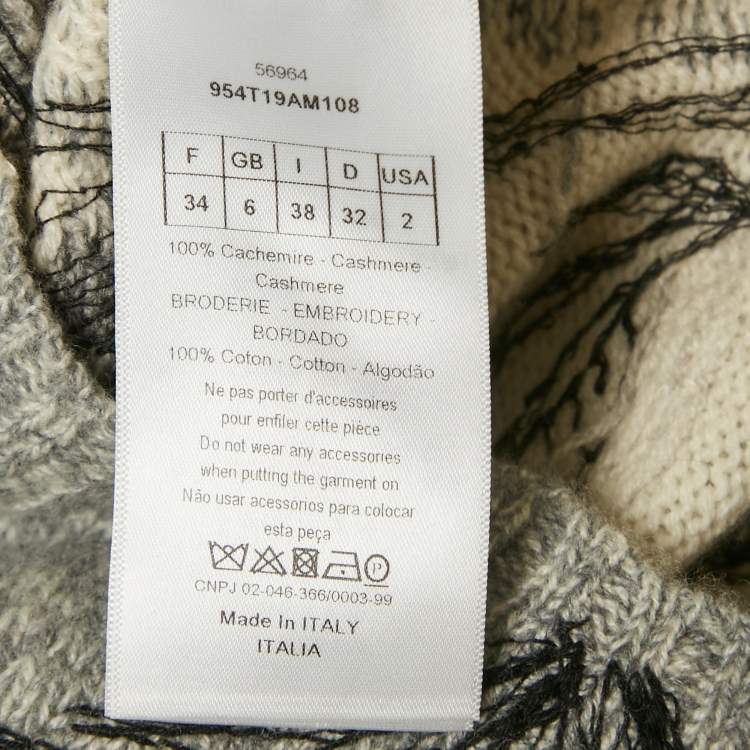 Pre Owned Dior Off-White Embroidered Cashmere Crew Neck Sweater S