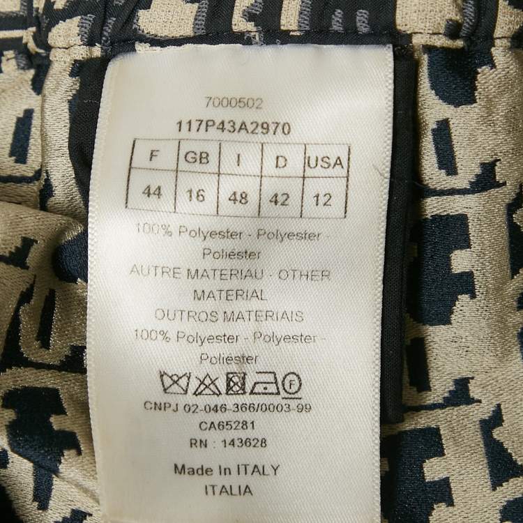 Pre Owned Christian Dior Navy Blue Oblique Jacquard Trousers L