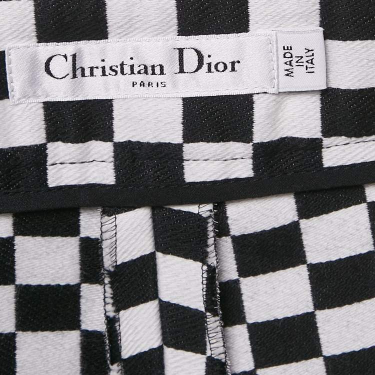 Pre Owned Christian Dior Black/White Checks Cotton Shorts S