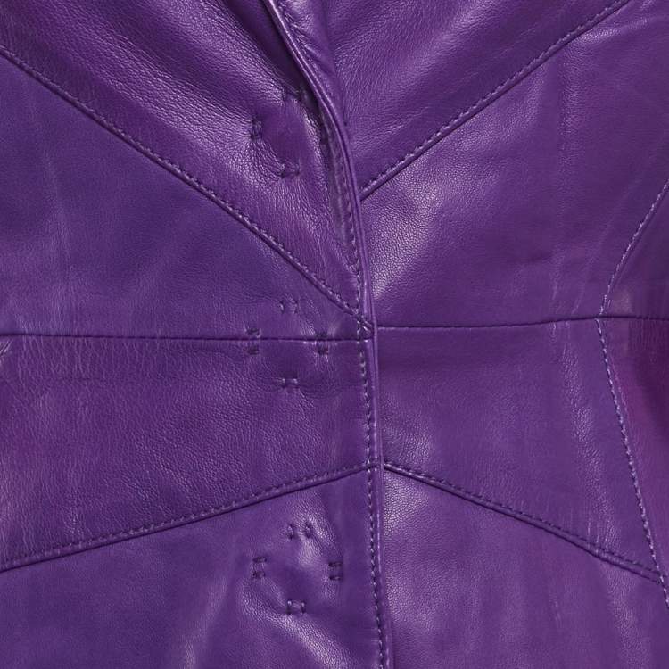 Pre Owned Dior Vintage Purple Leather Button Front Jacket M