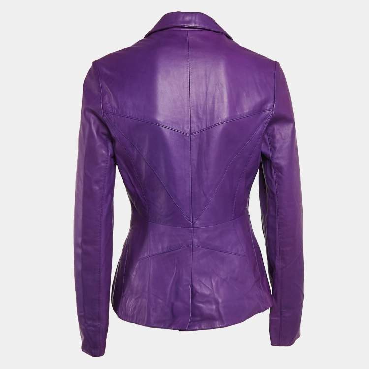 Pre Owned Dior Vintage Purple Leather Button Front Jacket M