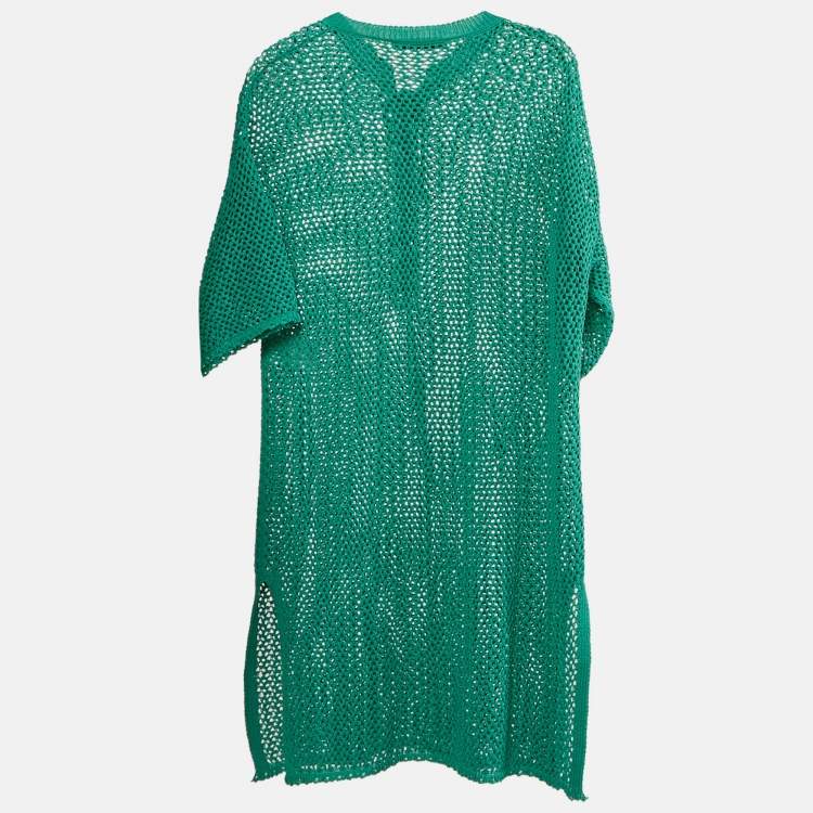 Pre Owned Christian Dior Green Crochet Sheer Mini Dress M