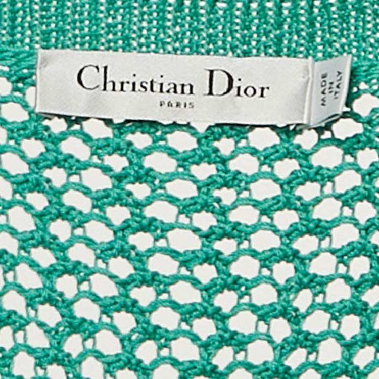 Pre Owned Christian Dior Green Crochet Sheer Mini Dress M