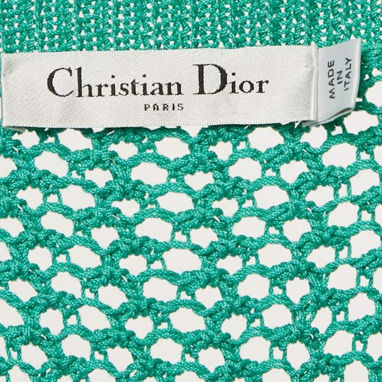 Pre Owned Christian Dior Green Crochet Sheer Mini Dress M