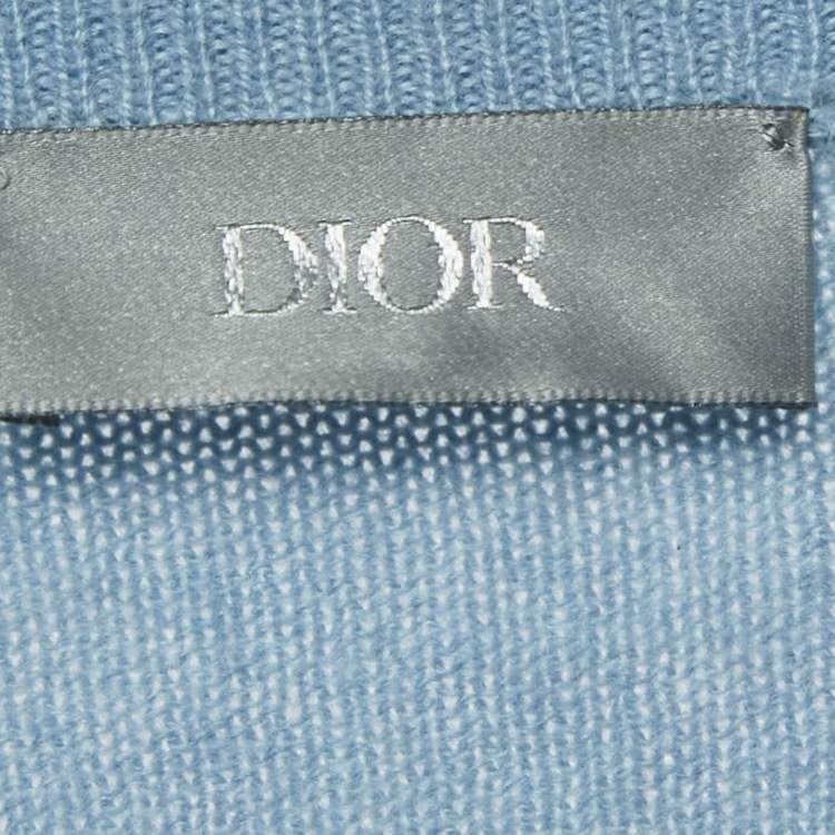 Pre Owned Dior Blue Pearl Embellished Cashmere Knit Cardigan XS