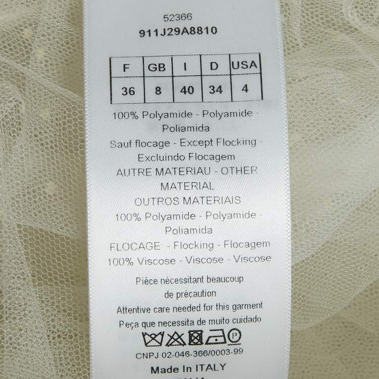 Pre Owned Christian Dior White Flocked Tulle Gathered Midi Skirt S