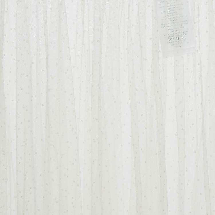 Pre Owned Christian Dior White Flocked Tulle Gathered Midi Skirt S