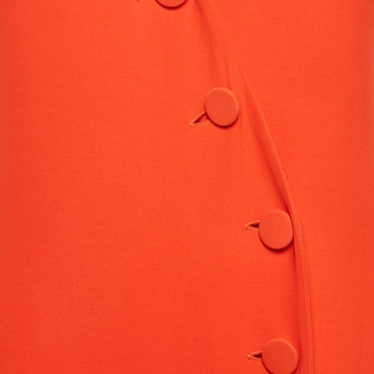 Pre Owned Christian Dior Orange Silk Blend Double Breasted Sleeveless Maxi Dress M